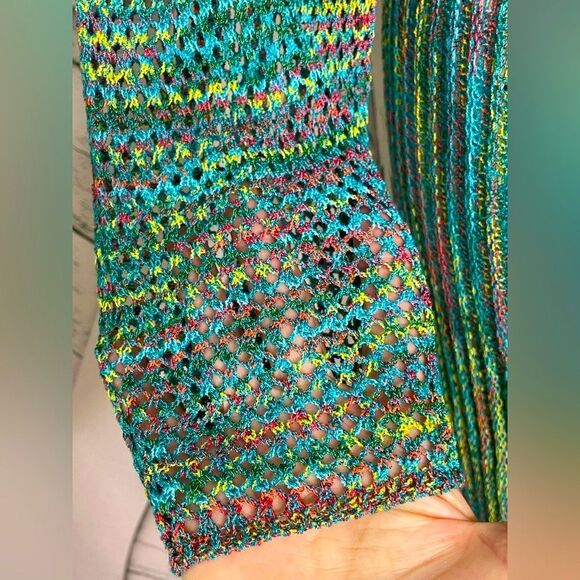 Kaktus Long Sweater Multi-Colored Crocheted Blue Lightweight L - Picture 6 of 8